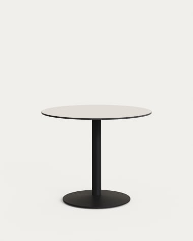 Runder Outdoor-Tisch Esilda weiß mit schwarz lackiertem Metallbein Ø 90 x 70 cm