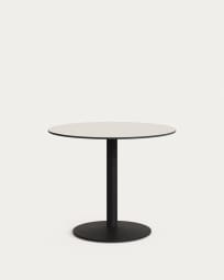 Tiaret round outdoor table in white with metal leg in a painted black finish, Ø 90 x 70 cm