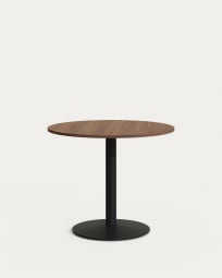 Tiaret round table in walnut finish melamine with metal leg in a painted black finish, Ø90x70cm