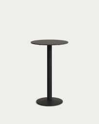 Tiaret high round outdoor table in black with metal leg in a painted black finish, Ø 60 x 96 cm