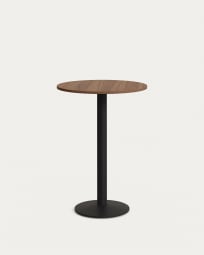 Tiaret high round table in walnut finish melamine with metal leg in a painted black finish, Ø60x96cm