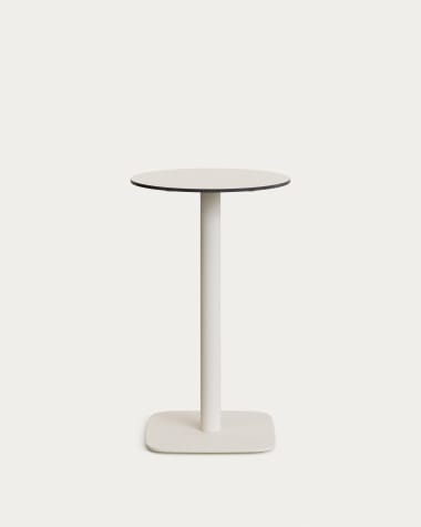 Table haute ronde d'extérieur Dina blanco avec pied en métal et finition peinte blanche Ø 60 x 96 cm