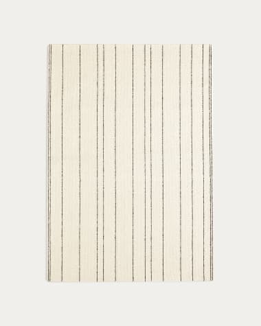 Tapis Micol en laine beige et rayures noir 160 x 230 cm