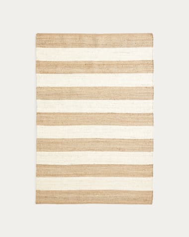Rovira cotton and jute rug with stripes in natural and white, 160 x 230 cm