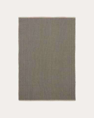 Satanca beige and black striped rug made from synthetic fibres 160 x 230 cm