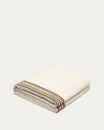 Vallcanera tablecloth in cotton and linen with mustard and blue stripes, 150 x 250 cm
