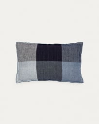Calonge cushion cover, 100% linen with blue checkers, 30 x 50 cm