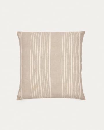 Fodera cuscino Montras in lino e cotone beige a righe effetto in rilievo in bianco 60x60cm
