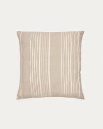 Montras cushion cover, beige linen and cotton, white relief effect stripes, 60 x 60 cm