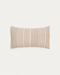 Montras cushion cover in beige linen and cotton, white relief effect stripes, 30 x 50 cm