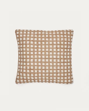 Iscle natural jute and white cotton cushion cover, 45 x 45 cm