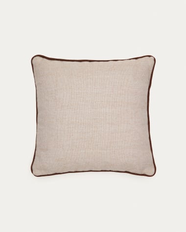 Sagulla 100% PET cushion cover in beige with brown trim, 45 x 45 cm