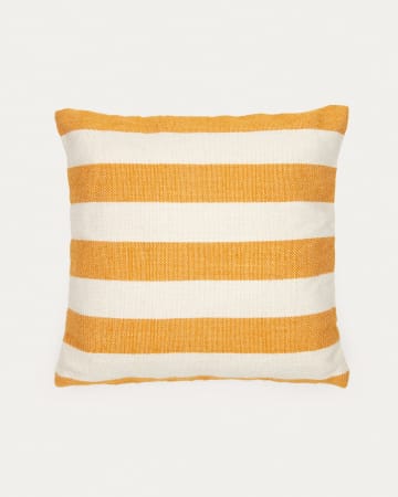 Nans 100% PET cushion cover with white and mustard stripes, 45 x 45 cm