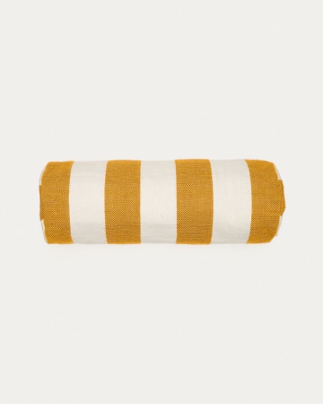 Nans 100% PET cylinder cushion with white and mustard stripes