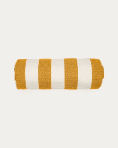 Housse de coussin boudin Nans 100 % PET à rayures blanches et jaunes