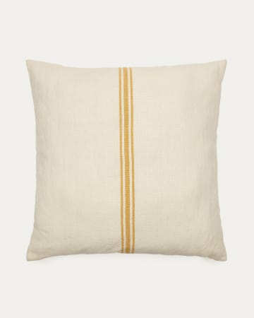 Kussenhoes Vallcanera linnen en katoen beige en mosterd gestreept 60 x 60 cm