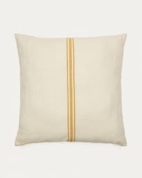 Vallcanera cushion cover in beige linen and cotton with mustard stripes, 60 x 60 cm
