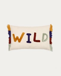 Zelda white cotton cushion cover with multicoloured embroidered letters, 30 x 50 cm
