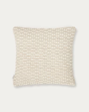 Mascarell cushion cover in white cotton and polypropylene, 45 x 45 cm