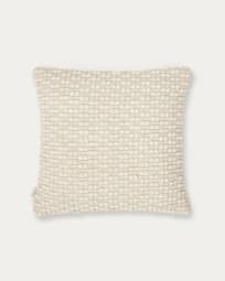 Mascarell cushion cover in white cotton and polypropylene, 45 x 45 cm