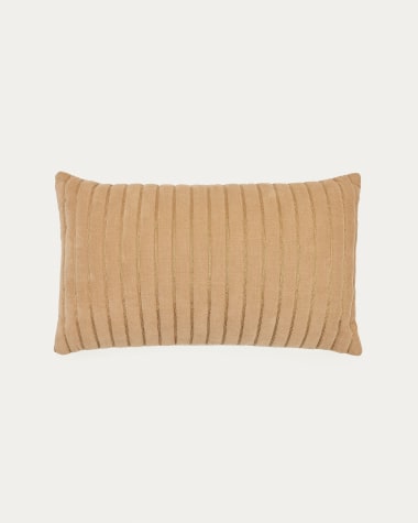 Federa cuscino Merry 100% cotone velluto marrone, particolare doppia cucitura lurex dorato 30 x 50 cm