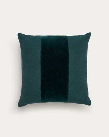 Poszewka na poduszkę Zaira, ze 100% bawełny i aksamitu w ciemnozielonym kolorze 45 x 45 cm