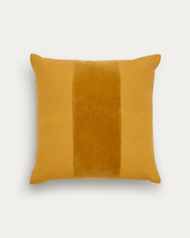 Federa cuscino Zaira 100% cotone e velluto senape 45 x 45 cm