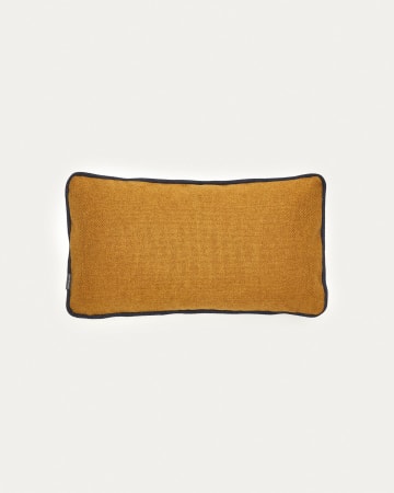 Fodera per cuscino Viera senape e bordo blu 30 x 50 cm