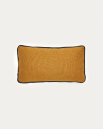 Viera cushion cover in mustard with a blue border, 30 x 50 cm