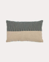 Mikayla linen and cotton printed cushion cover with green, natural velvet 30 x 50cm