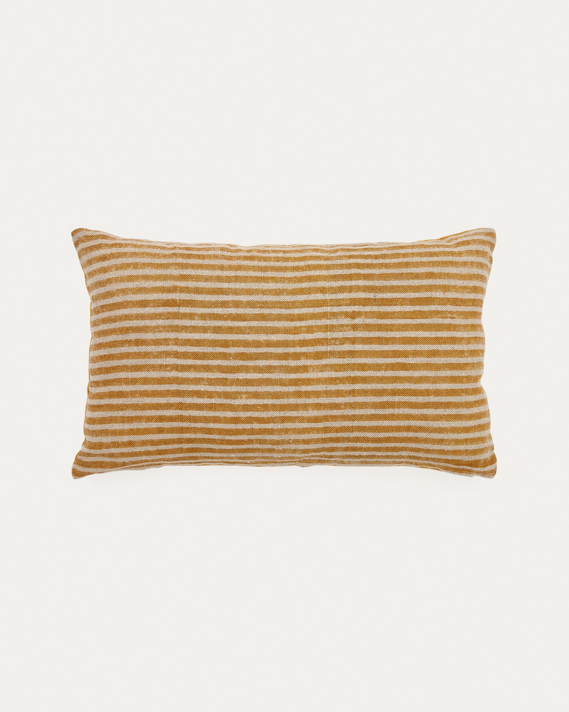 Federa cuscino Muna in lino e cotone stampato e velluto senape e bianco 30  x 50 cm