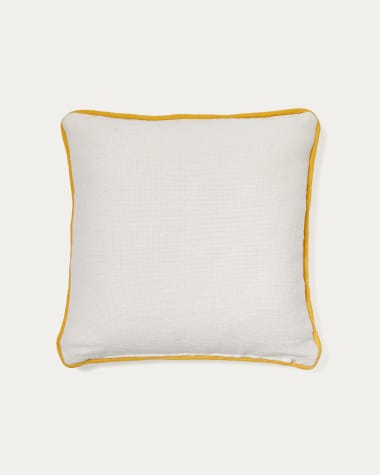 Catius white with yellow trim cushion cover 100% PET 45 x 45 cm
