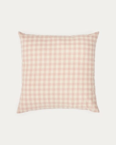 Federa per cuscino Yanil 100% cotone a quadrati rosa e beige 45 x 45 cm