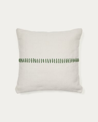 Ribellet white with green embroidery cushion cover 100% PET 45 x 45 cm