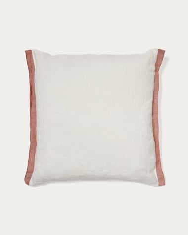 Suerta white and terracotta cushion cover, 100% linen, 45 x 45 cm