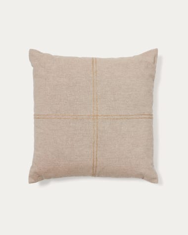Sulken beige cotton cushion cover with beige embroidery feature, 45 x 45 cm