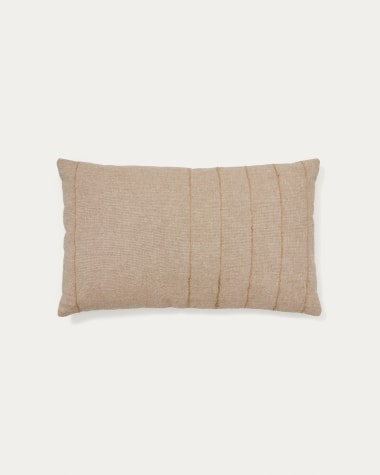 Sayema cushion cover in beige cotton and natural jute embroidery feature, 30 x 50 cm