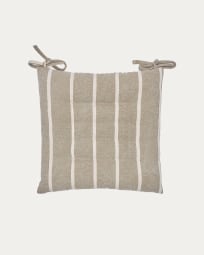 Margarida 100% beige cotton chair cushion with mustard stripe pattern, 40 x 40 cm