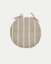 Margarida 100% beige cotton chair cushion with white stripe pattern, Ø 40 cm