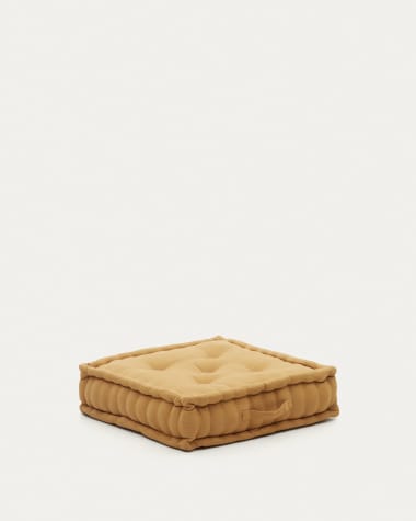 Besalu floor cushion, 100% mustard cotton, 60 x 60 cm