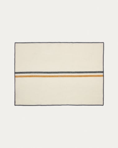 Vallcanera cotton and linen cushion cover with mustard and blue stripes, 35 x 50 cm