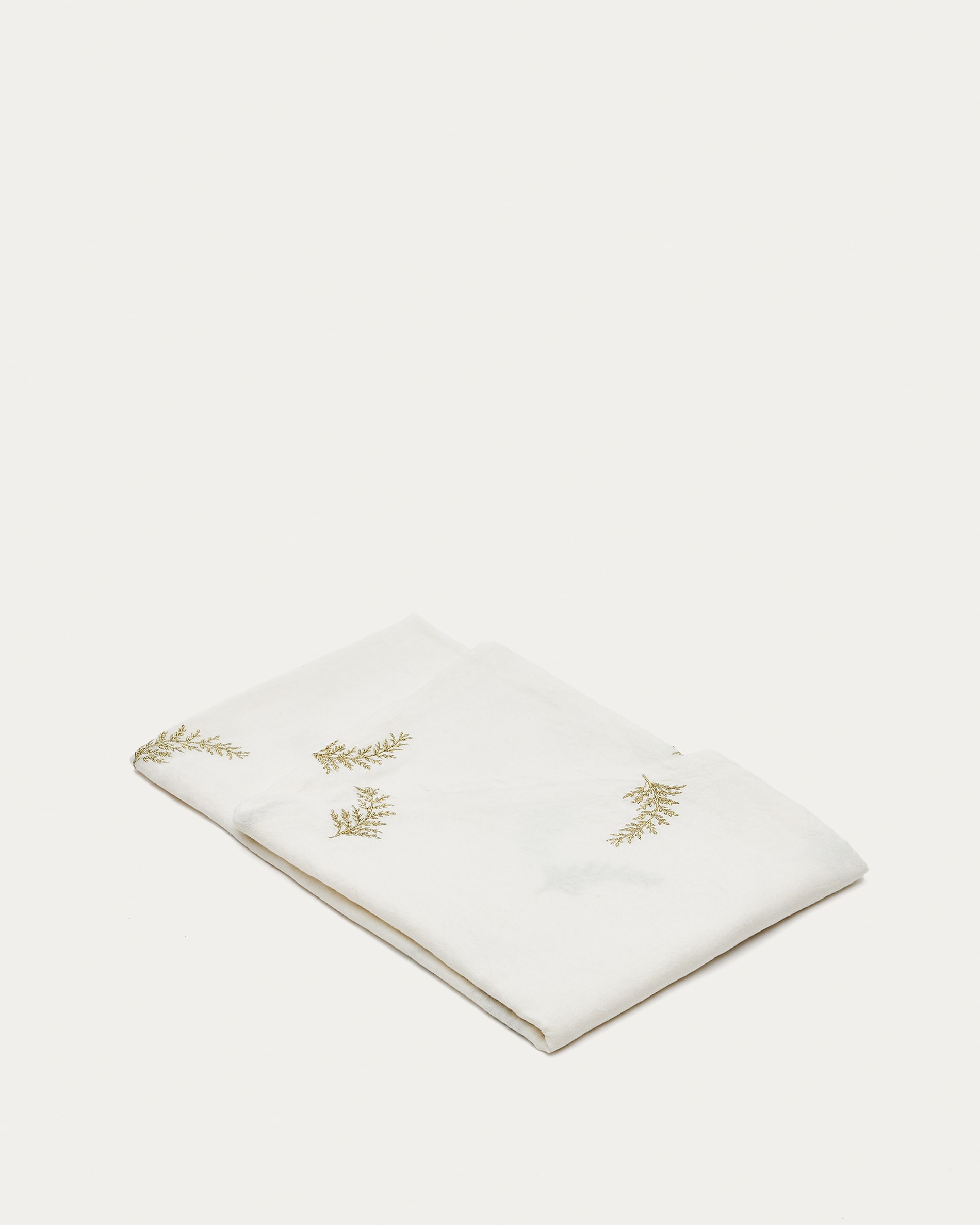 Tovaglia rotonda Masha cotone e lino bianco particolare foglie ricam lurex  dorato Ø150cm