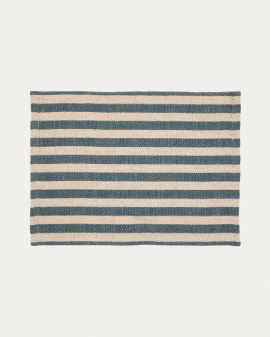 Selvana 2 individual cotton table mat set with beige and green stripes