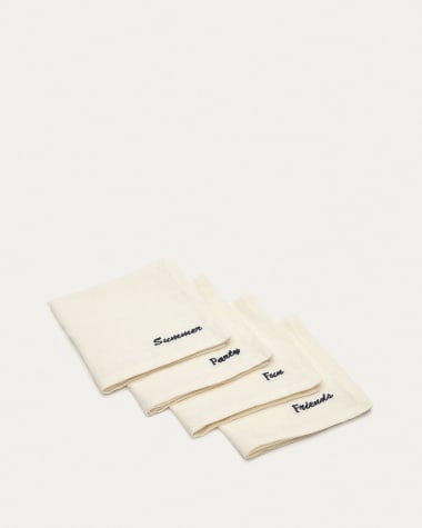 Vallcanera set of 4 serviettes in cotton and linen with blue embroidery, 40 x 40 cm