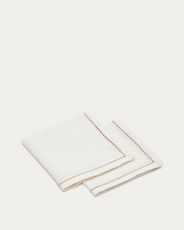 Malu Set aus 2 Servietten aus Baumwolle und weißem Leinen mit beigem besticktem Detail