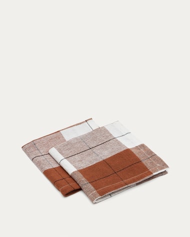 Set Matie de 2 serviettes en lin et coton à carreaux marron