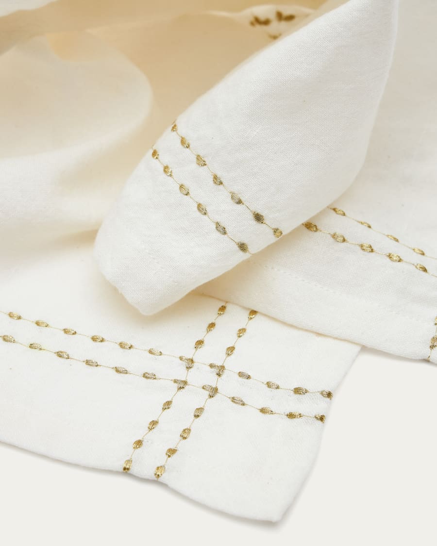 Marek Set mit 2 Servietten aus Baumwolle und weißem Leinen mit  Goldstickerei in Doppelnähten | Kave Home®