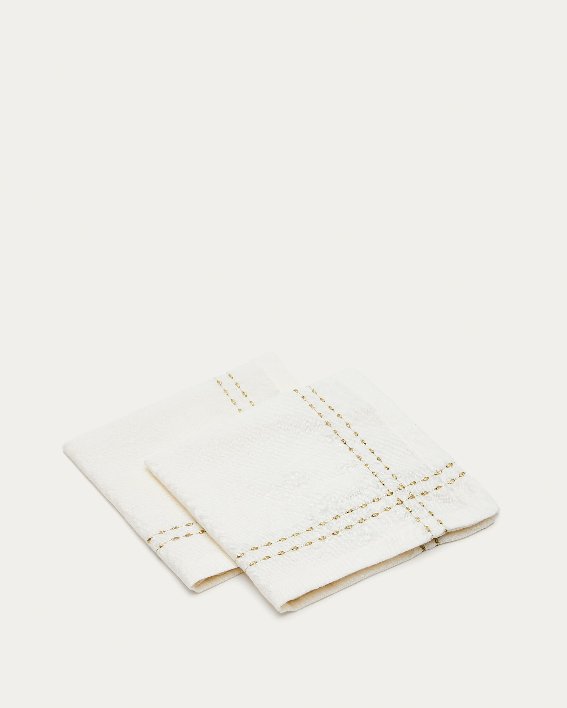 Marek Set mit 2 Servietten aus Baumwolle und weißem Leinen mit  Goldstickerei in Doppelnähten | Kave Home®