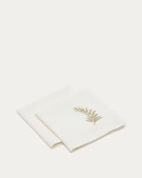 Σετ 2 πετσέτες Masha από βαμβάκι και λινό, λευκό με κεντημένα φύλλα από χρυσό λούρεξ
