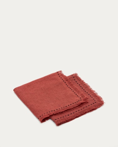 Montalt set of two 100% linen napkins with terracotta fringes and black contrast stitching